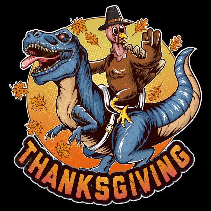 Cool Thanksgiving Turkey Riding TRex Dinosaur Poster