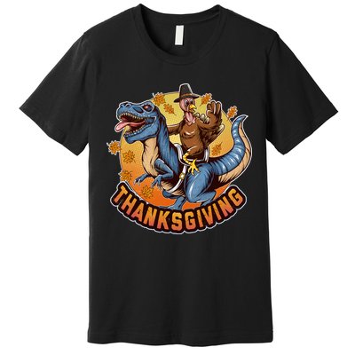 Cool Thanksgiving Turkey Riding TRex Dinosaur Premium T-Shirt