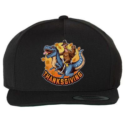 Cool Thanksgiving Turkey Riding TRex Dinosaur Wool Snapback Cap