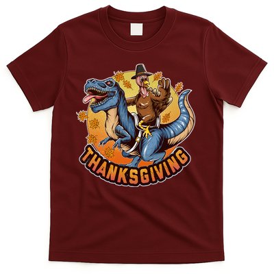 Cool Thanksgiving Turkey Riding TRex Dinosaur T-Shirt