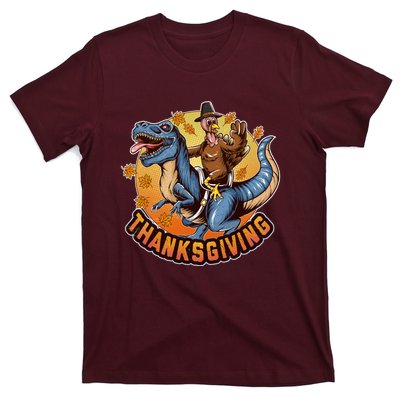 Cool Thanksgiving Turkey Riding TRex Dinosaur T-Shirt