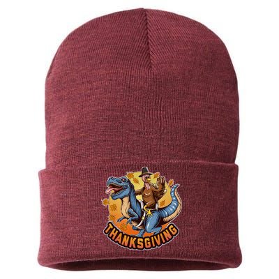 Cool Thanksgiving Turkey Riding TRex Dinosaur Sustainable Knit Beanie