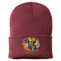 Cool Thanksgiving Turkey Riding TRex Dinosaur Sustainable Knit Beanie