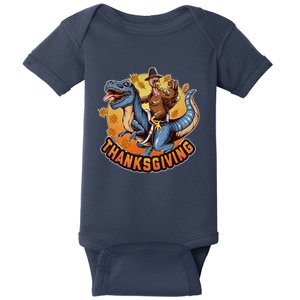 Cool Thanksgiving Turkey Riding TRex Dinosaur Baby Bodysuit