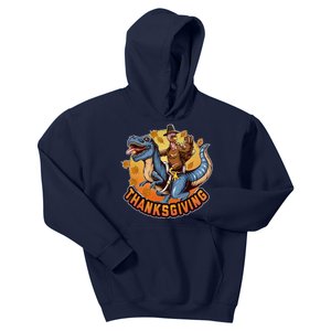 Cool Thanksgiving Turkey Riding TRex Dinosaur Kids Hoodie