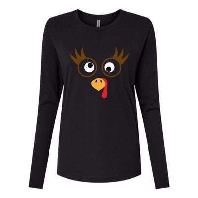 Cute Thanksgiving Turkey Face Turkey Day Great Gift Womens Cotton Relaxed Long Sleeve T-Shirt