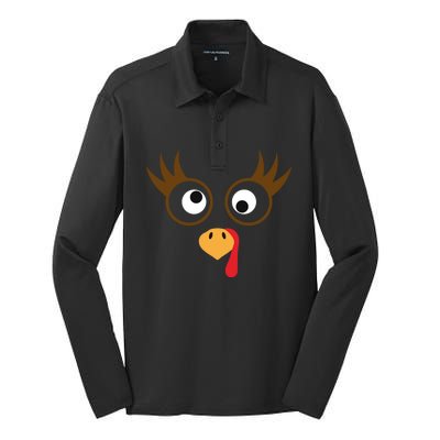 Cute Thanksgiving Turkey Face Turkey Day Great Gift Silk Touch Performance Long Sleeve Polo