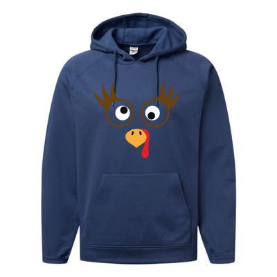 Cute Thanksgiving Turkey Face Turkey Day Great Gift Performance Fleece Hoodie