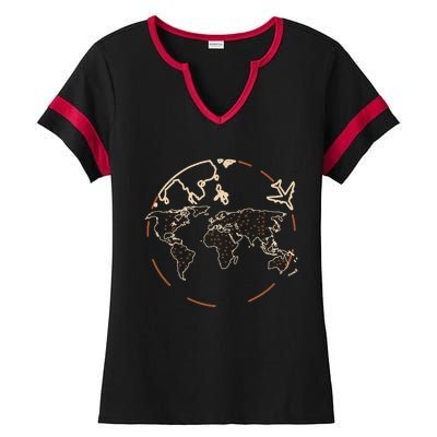 Countries Traveler Traveling World Map Ladies Halftime Notch Neck Tee