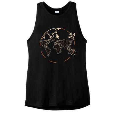 Countries Traveler Traveling World Map Ladies PosiCharge Tri-Blend Wicking Tank