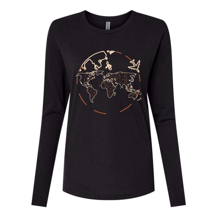 Countries Traveler Traveling World Map Womens Cotton Relaxed Long Sleeve T-Shirt