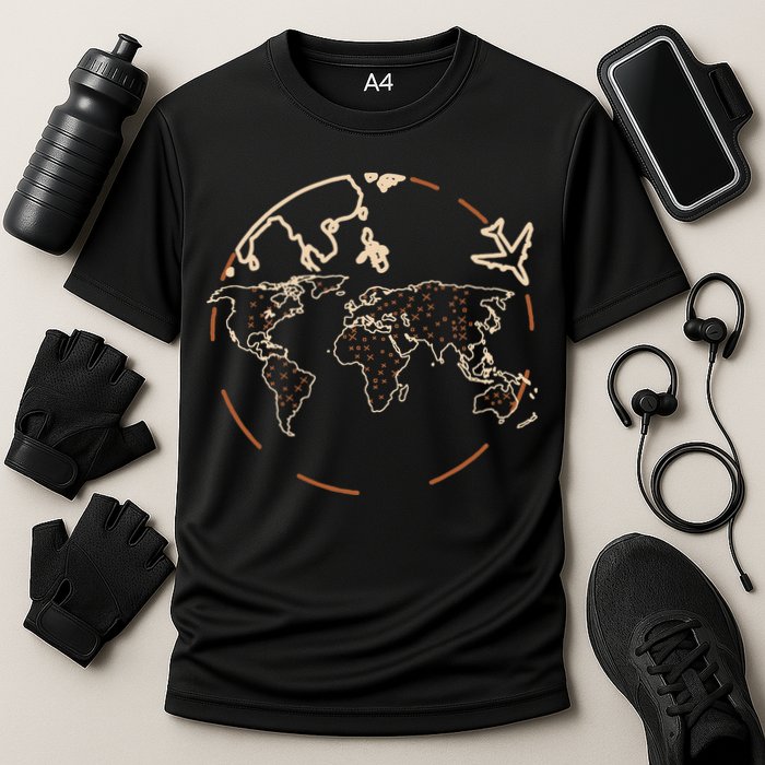 Countries Traveler Traveling World Map Cooling Performance Crew T-Shirt