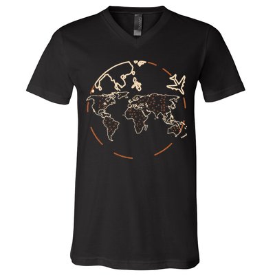 Countries Traveler Traveling World Map V-Neck T-Shirt