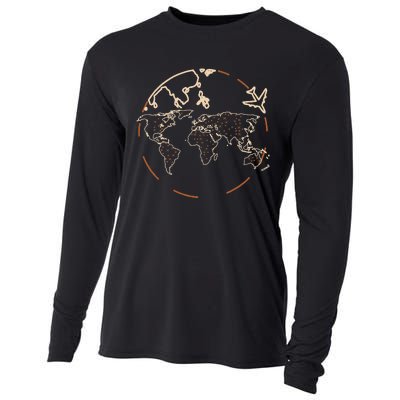 Countries Traveler Traveling World Map Cooling Performance Long Sleeve Crew