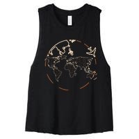 Countries Traveler Traveling World Map Women's Racerback Cropped Tank