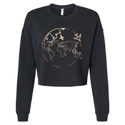 Countries Traveler Traveling World Map Cropped Pullover Crew