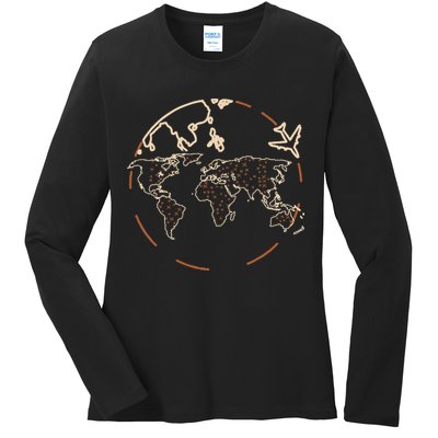 Countries Traveler Traveling World Map Ladies Long Sleeve Shirt