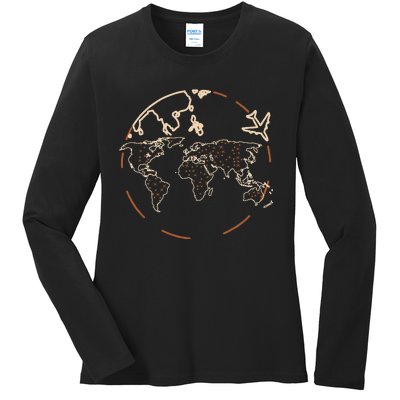 Countries Traveler Traveling World Map Ladies Long Sleeve Shirt