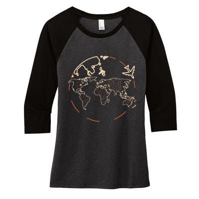 Countries Traveler Traveling World Map Women's Tri-Blend 3/4-Sleeve Raglan Shirt