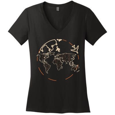 Countries Traveler Traveling World Map Women's V-Neck T-Shirt