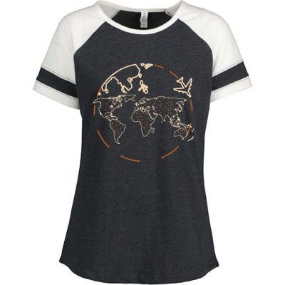 Countries Traveler Traveling World Map Enza Ladies Jersey Colorblock Tee