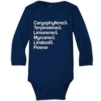 Cannabis Terpenes Terps List Marijuana Smoker Toker 420 Weed Baby Long Sleeve Bodysuit