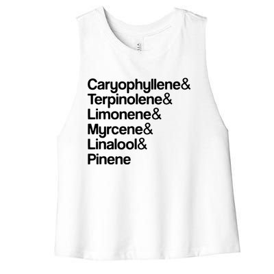 Cannabis Terpenes Terps List Marijuana Smoker Toker 420 Weed Women's Racerback Cropped Tank