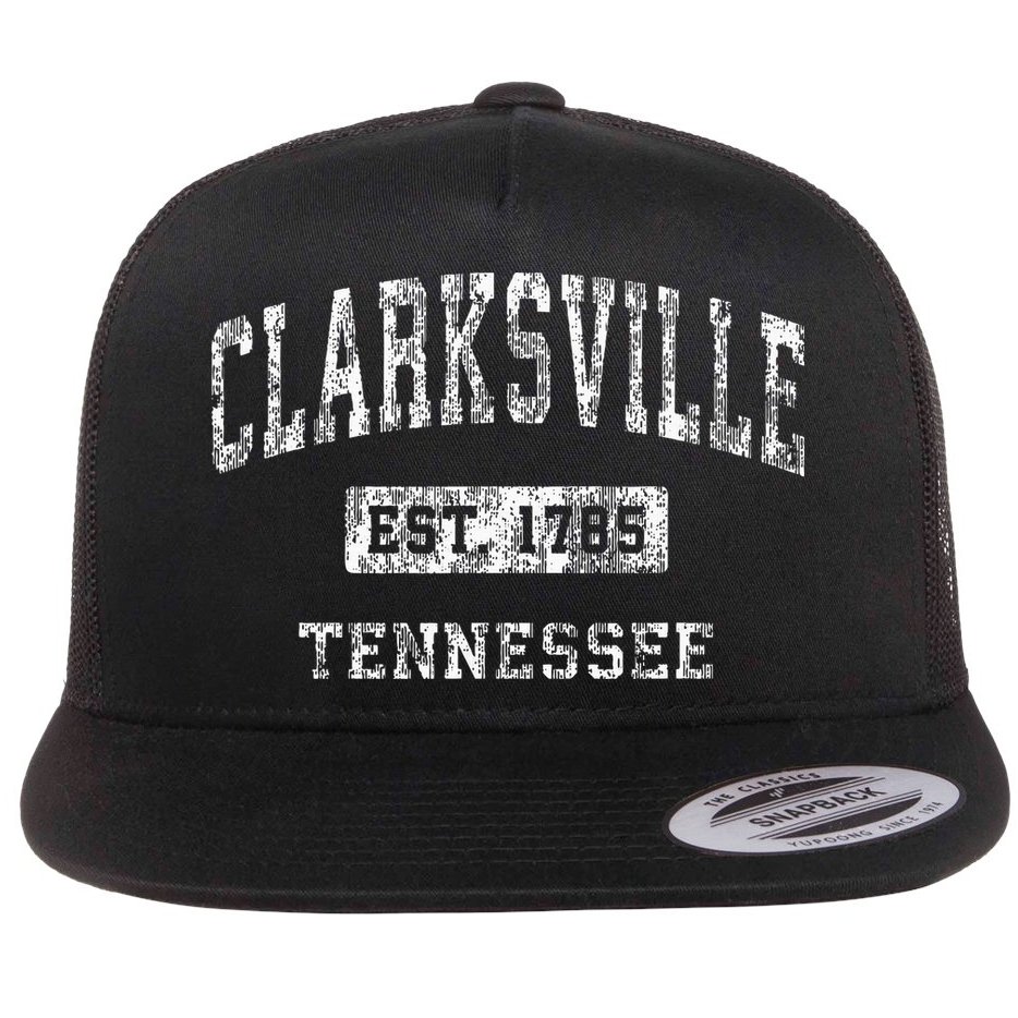 Clarksville Tennessee Tn Vintage Established Sports Flat Bill Trucker Hat