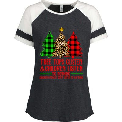 Christmas Tree Tops Glisten And Listen To Nothing Great Gift Enza Ladies Jersey Colorblock Tee