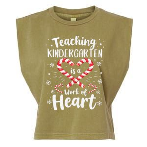 Christmas Teacher Teaching Kindergarten Is A Work Of Heart Garment-Dyed Women's Muscle Tee