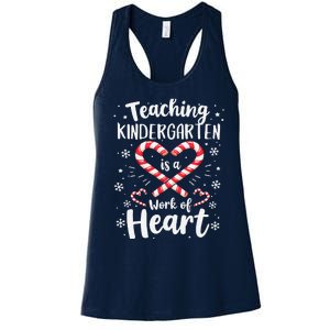 Christmas Teacher Teaching Kindergarten Is A Work Of Heart Women's Racerback Tank