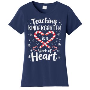 Christmas Teacher Teaching Kindergarten Is A Work Of Heart Women's T-Shirt