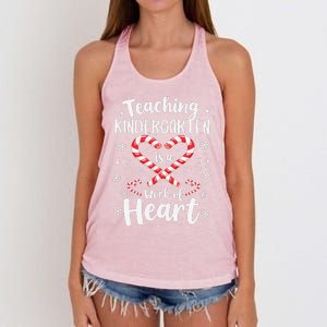 Christmas Teacher Teaching Kindergarten Is A Work Of Heart Women's Knotted Racerback Tank