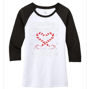 Christmas Teacher Teaching Kindergarten Is A Work Of Heart Women's Tri-Blend 3/4-Sleeve Raglan Shirt