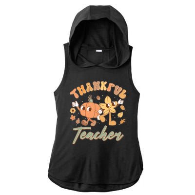 Cute Thanksgiving Thankful Teacher Ladies PosiCharge Tri-Blend Wicking Draft Hoodie Tank