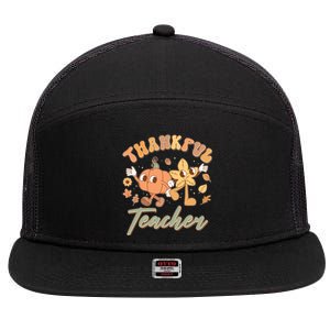 Cute Thanksgiving Thankful Teacher 7 Panel Mesh Trucker Snapback Hat