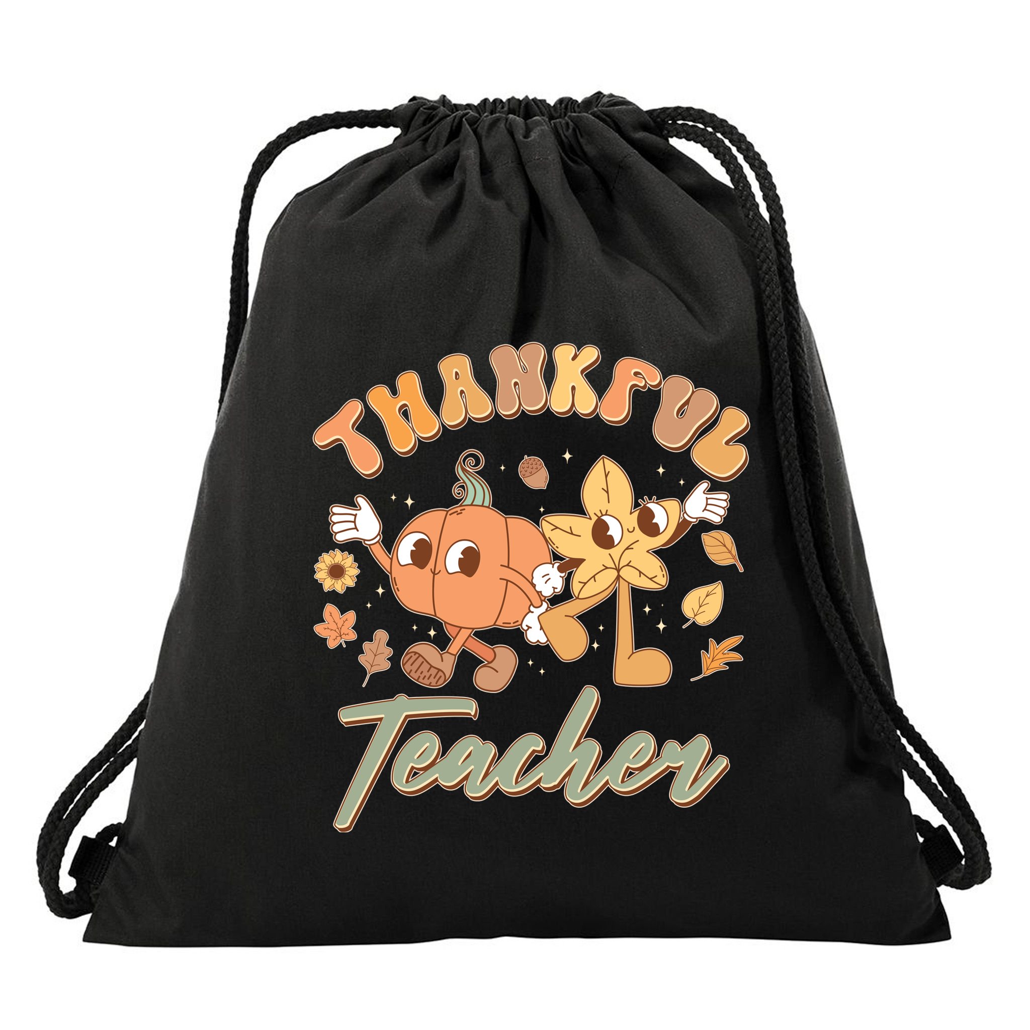 Cute Thanksgiving Thankful Teacher Drawstring Bag