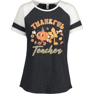 Cute Thanksgiving Thankful Teacher Enza Ladies Jersey Colorblock Tee