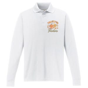 Cute Thanksgiving Thankful Teacher Performance Long Sleeve Polo