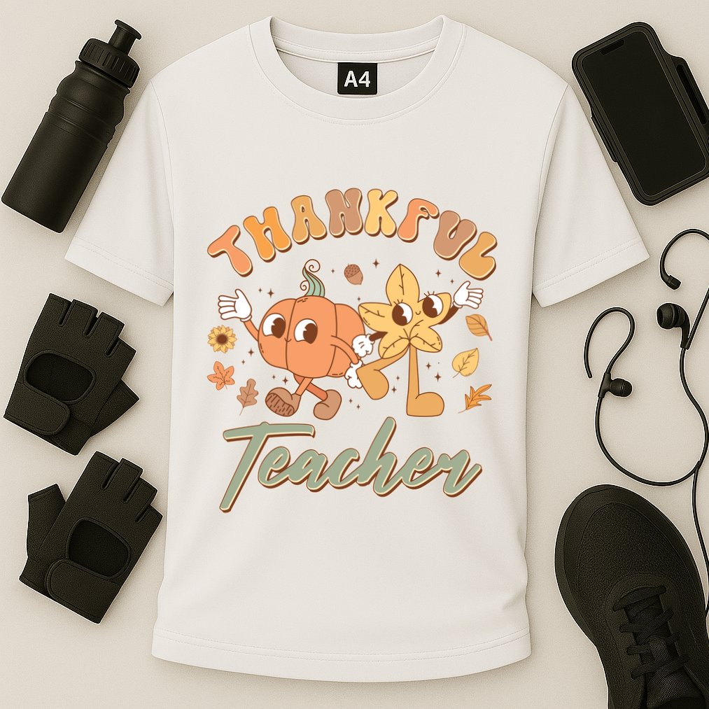 Cute Thanksgiving Thankful Teacher Cooling Performance Crew T-Shirt