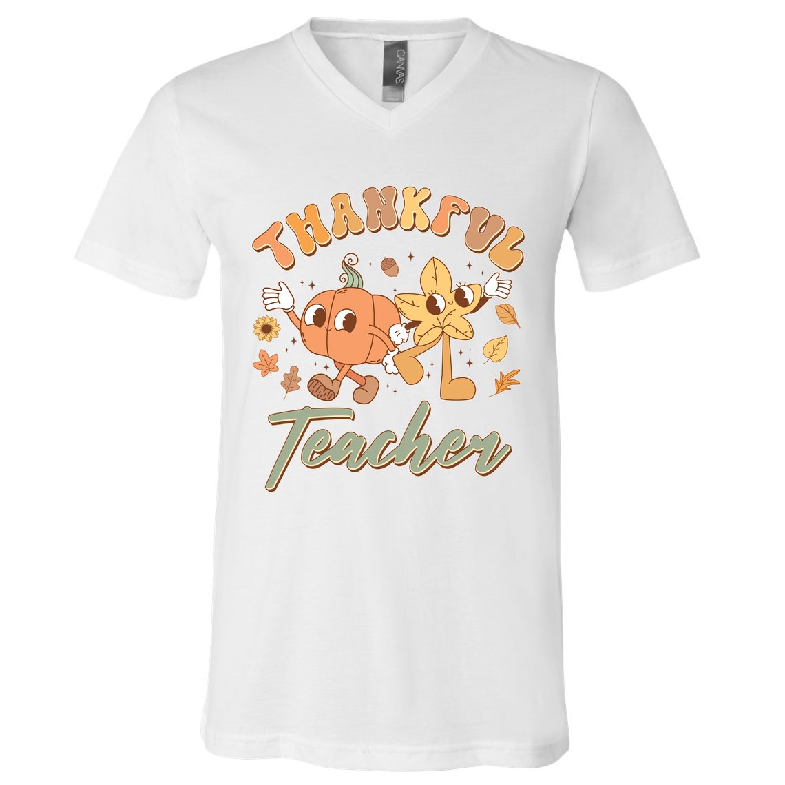Cute Thanksgiving Thankful Teacher V-Neck T-Shirt