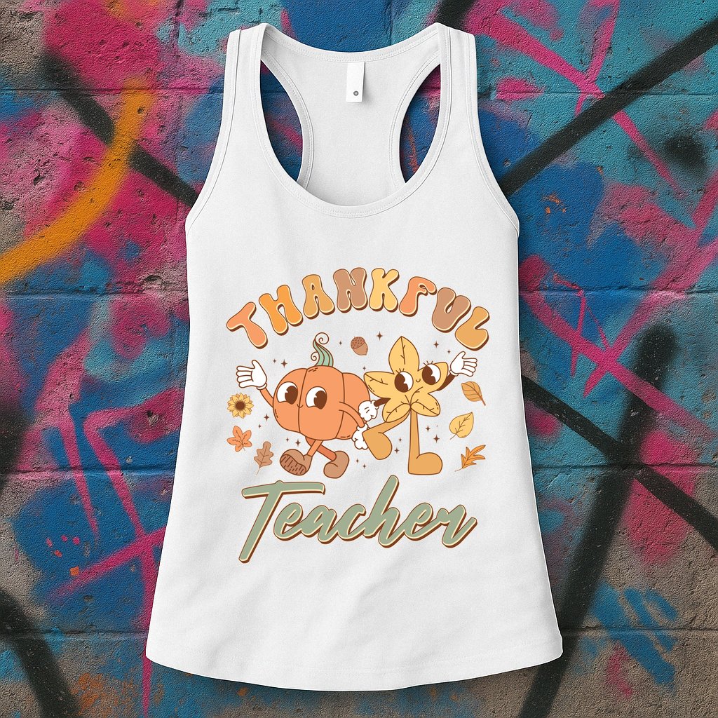 Cute Thanksgiving Thankful Teacher Womens Tank Top