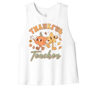 Cute Thanksgiving Thankful Teacher Women's Racerback Cropped Tank