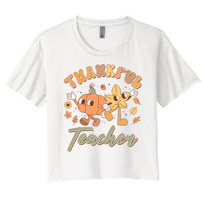 Cute Thanksgiving Thankful Teacher Women's Crop Top Tee