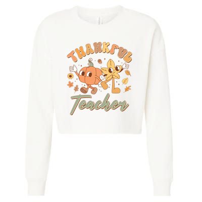 Cute Thanksgiving Thankful Teacher Cropped Pullover Crew