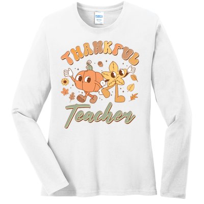 Cute Thanksgiving Thankful Teacher Ladies Long Sleeve Shirt