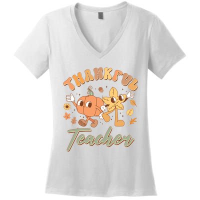 Cute Thanksgiving Thankful Teacher Women's V-Neck T-Shirt