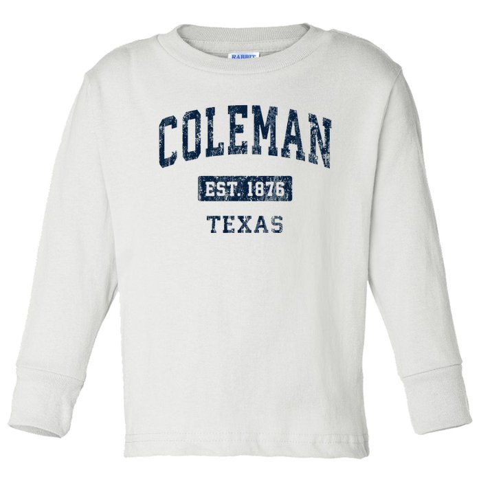 Coleman Texas Tx Vintage Sports Established Toddler Long Sleeve Shirt