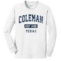 Coleman Texas Tx Vintage Sports Established Kids Long Sleeve Shirt