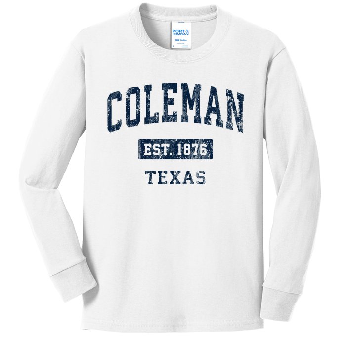 Coleman Texas Tx Vintage Sports Established Kids Long Sleeve Shirt